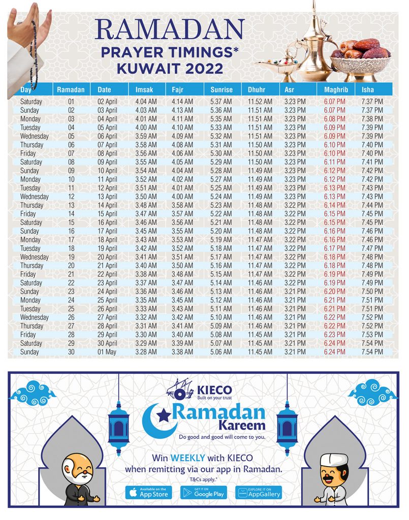 Ramadan Prayer Timings* Kuwait 2022 TimesKuwait