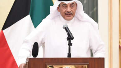 His Highness the Crown Prince Sheikh Sabah Khaled Al-Hamad Al-Sabah during his speech